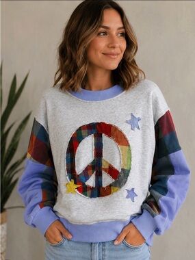 Sage + Fig Contrast Peace Patch Sweatshirt - NWT
